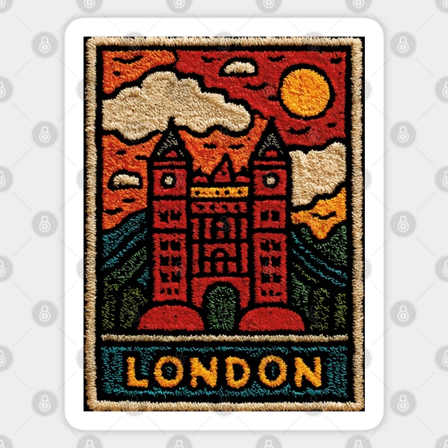 Tower Bridge London Linocut Art | Retro UK Landmark Souvenir Sticker by TuncGK